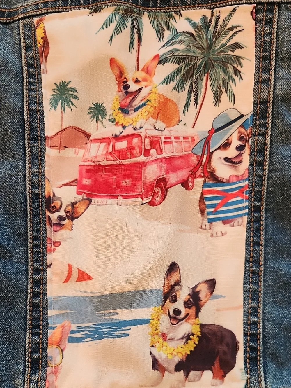 Old Navy Denim Jean Jacket Corgi Dog 10 12
